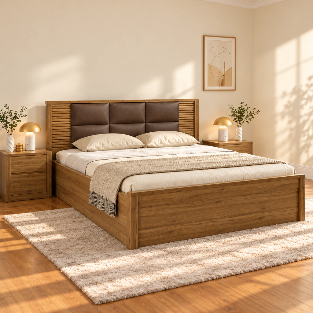 Wood & Brown Bed Set