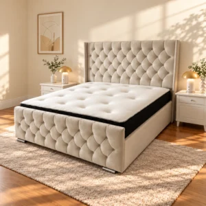 Cream Diamond Tufted Bed Set