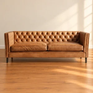 Cognac Tufted Leather Sofa